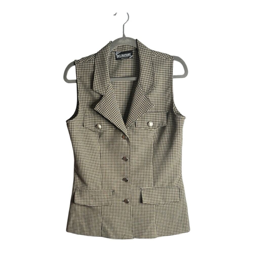 Inclinations Vintage 90’s Tan and Black Button Front Vest 10